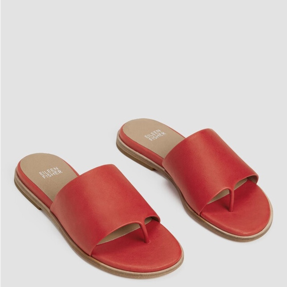 Eileen Fisher Red Leather Slide Sandals